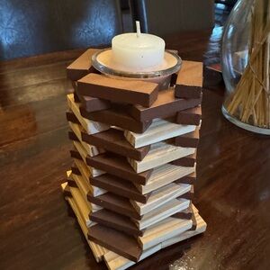 Wooden Candle Holder - Brown and Tan
